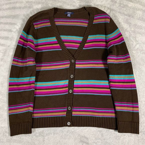Chaps Stripe Cotton Button Up Knit Sweater Size XL Women’s - Picture 1 of 7